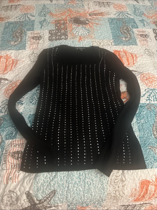 INC International Concepts Sweaters - INC International Concepts Black Studded Scoop Neck Sweater
